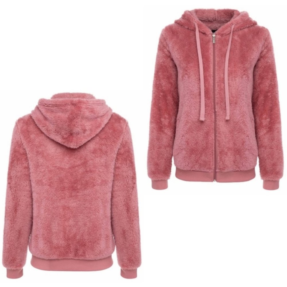 NWT Ultra Soft Faux Fur Pink Hooded Zip Jacket